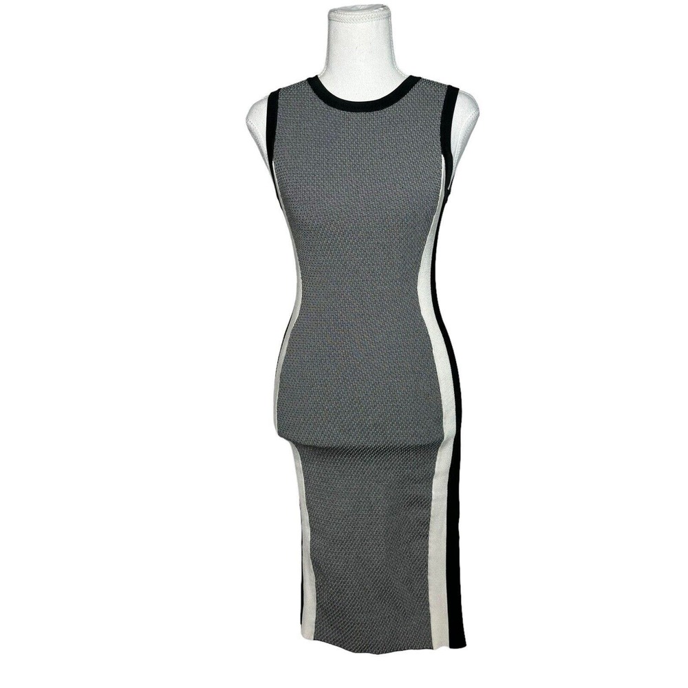 Karen Millen XS Sleeveless Expo Zip Long Bodycon Wiggle Pencil Side Stripe Dress - Picture 12 of 14